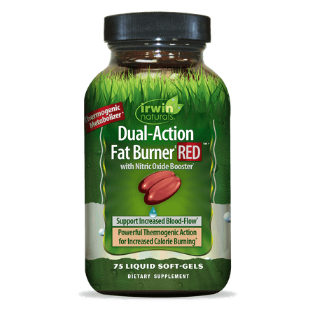 Irwin Naturals Dual-Action Fat Burner RED - 75 Liquid Soft-Gels - Powerful Thermogenic with Nitric Oxide Booster - 25 Total Servings