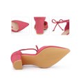 thumbnail image 2 of BLISSFUL STEP Ankle Tie Pointed Toe Block Heels Pumps for Women Red Pink (Size 7.5), 2 of 5