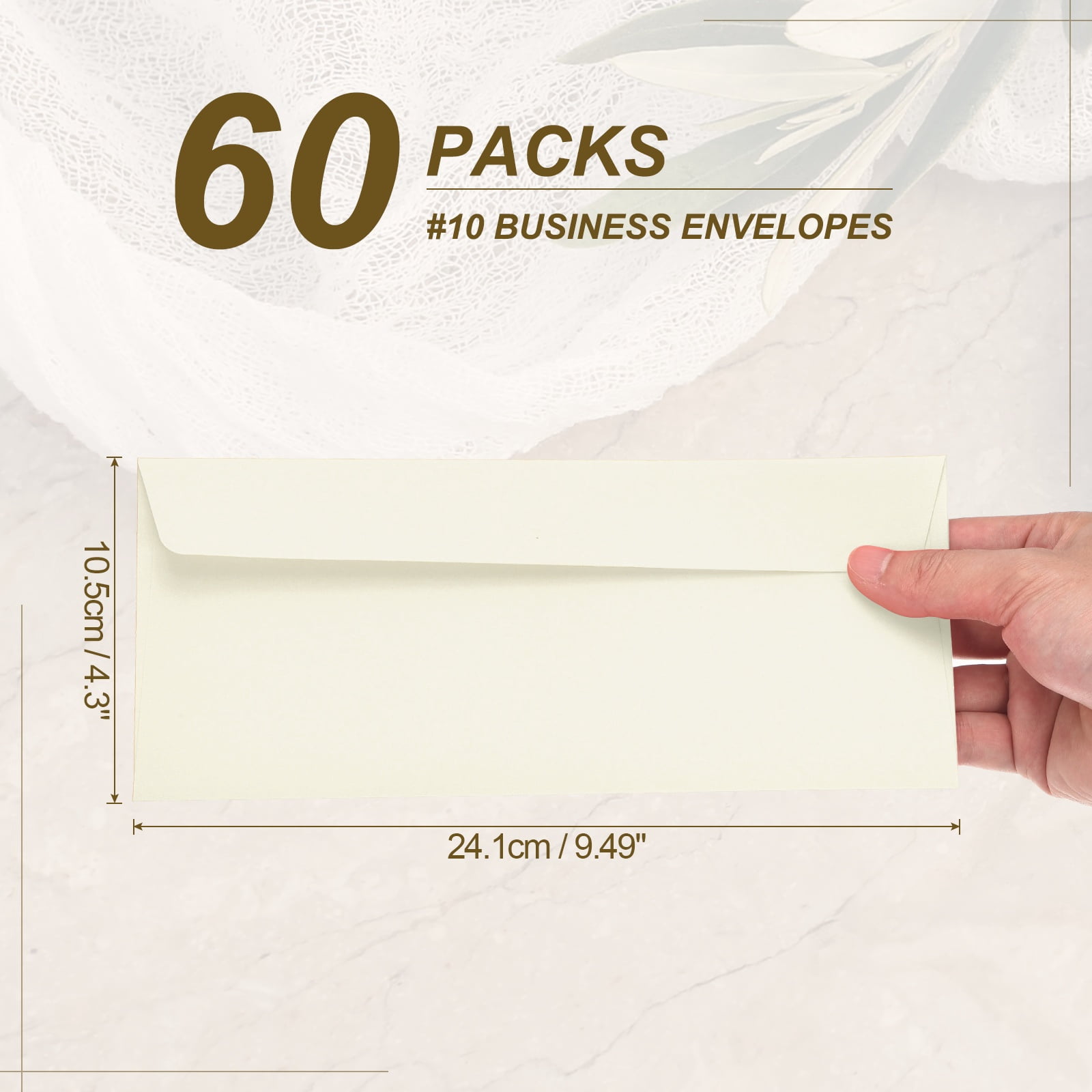 Uxcell 60 Pack Beige #10 Business Envelopes, Colored Self Seal Letter Size