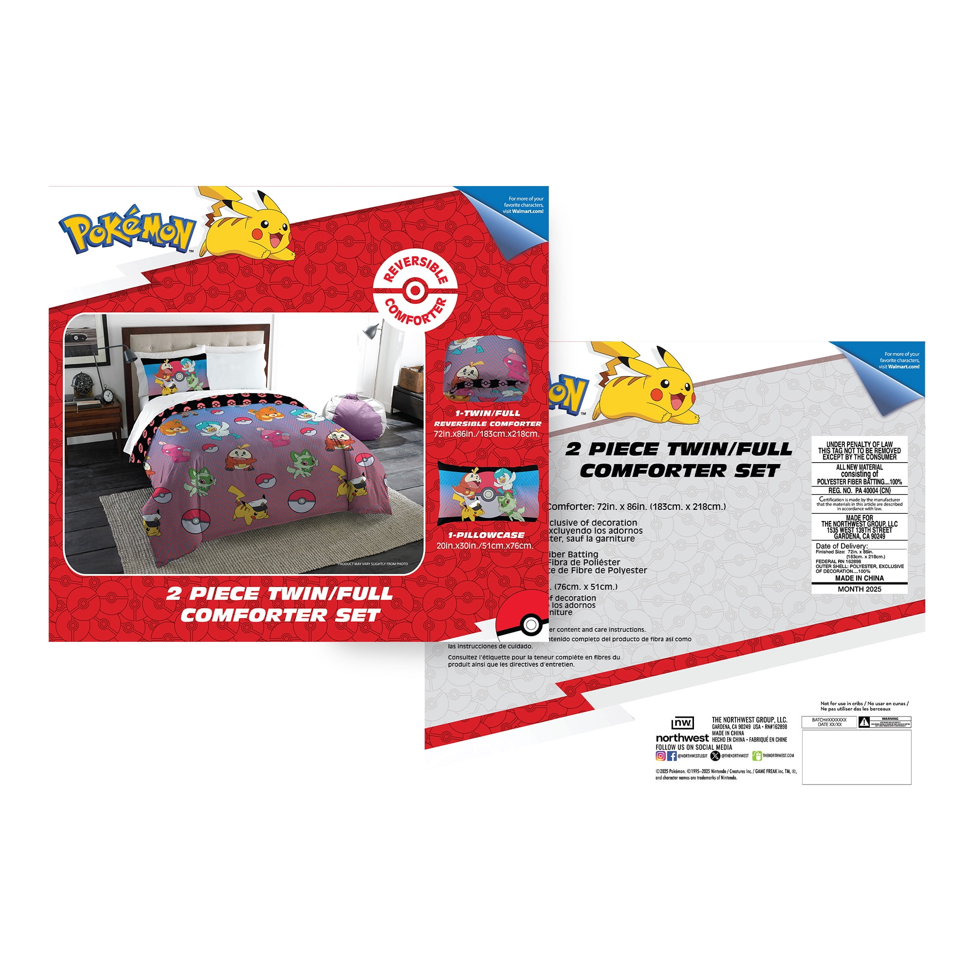 Pokemon On The Horizon 2 Piece Twin/Full Comforter & Pillowcase Set for Kids