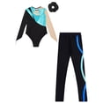 thumbnail image 4 of TTAO Kids Girls Rhinestone Gymnastic Ballet Leotard Dance Unitard Biketard and Leggings Pants Hair Band Set A Turquoise 12, 4 of 5