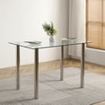 thumbnail image 2 of Glass Dining Table for 4, 43" Rectangular Kitchen Table with Stainless Steel Legs and Rounded Corner, Modern Dining Room Table for Small Living Room, 2 of 9