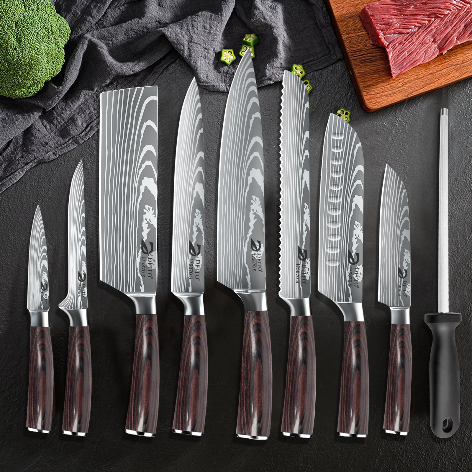 MDHAND Professional Kitchen Chef Knife Set, High-Carbon Stainless Steel Chef Knife Set, 8 Piece Knifes set Ultra Sharp for Very Fast Cutting