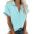 thumbnail image 3 of Womens Summer Tops, 2024 Workout Dressy Casual Blouses T Shirts Fashion Womens Short Sleeve Pocket Button Tee Casual Popular Blouse Tops(S 3Xl) Blue, 3 of 9