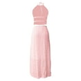 thumbnail image 6 of BYHONG Elegant Chiffon Pleated Maxi Skirt Set with Neck Crop top and Wooden Bead for Women Womens Dresses Pink S, 6 of 6