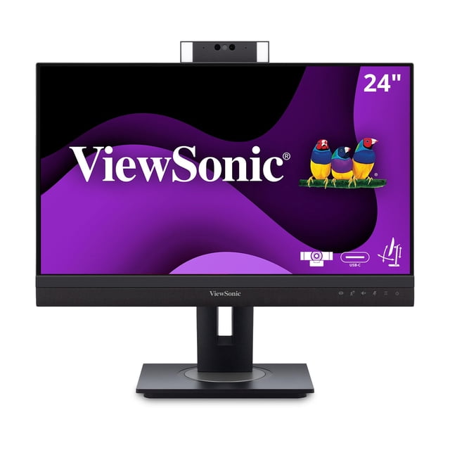 ViewSonic VG2457V 24 Inch 1080p Video Conference Docking Monitor with Windows Hello Compatible IR Webcam, Advanced Ergonomics, and 90W USB C for Home and Office