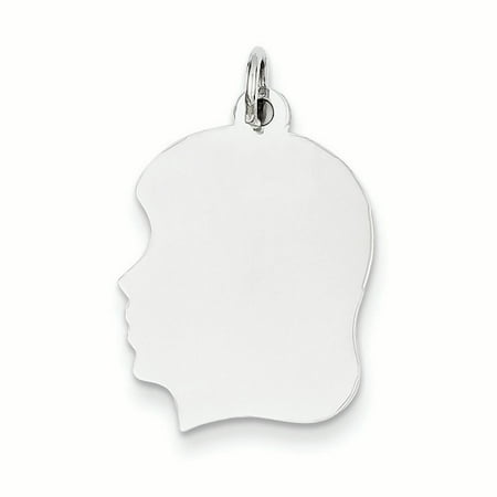 14k White Gold Plain Medium Facing Left Engravable Girl Charm Pendant