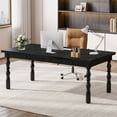 thumbnail image 3 of Tribesigns 62.2-Inch Large Wood Executive Desk, Farmhouse Style Writing/Study Table, Business Office Workstation Furniture with Carved Turned Legs, Black, 3 of 7
