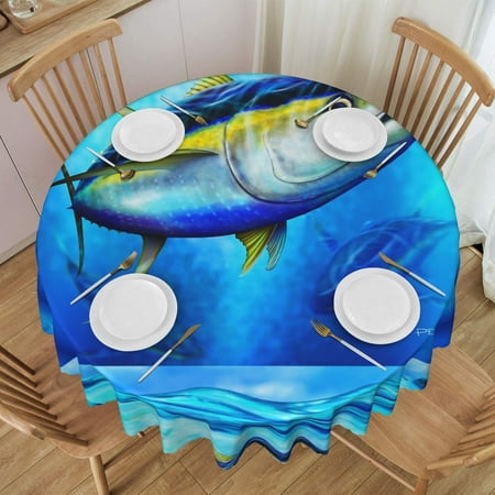 

Tablecloth Yellowfin Tuna Table Cloth For Circular Tables Waterproof Resistant Picnic Table Covers For Kitchen Dining/Party