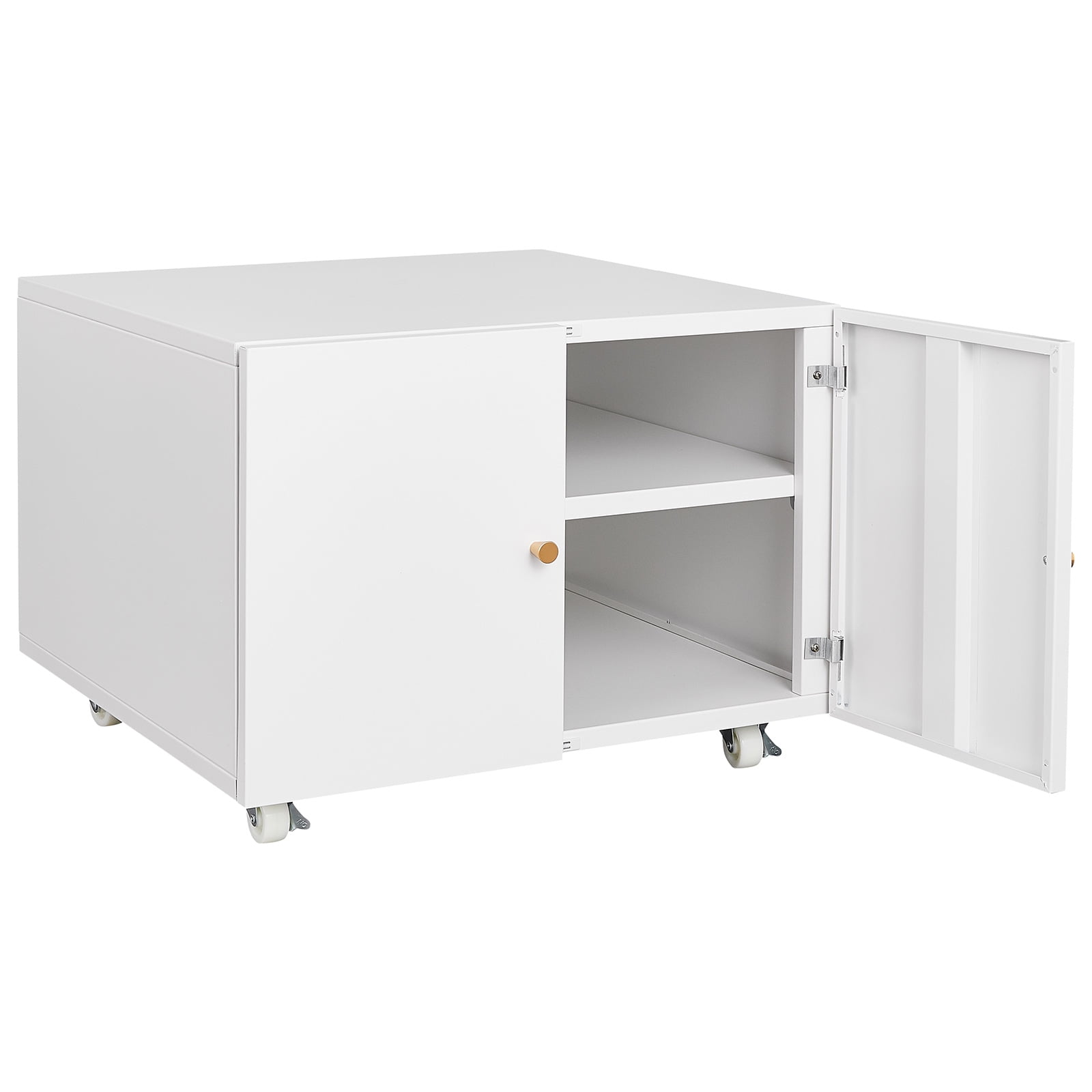 Aukfa Lateral File Cabinet with Wheels, Metal Mobile Filing Cabinet for Home Office, 17.7"H, White