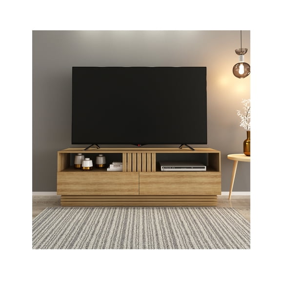 Rack Para Tv 80 Espacios De Almacenamiento Color Almendra