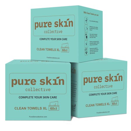 Clean Towels XL 100% USDA Biobased Dermatologist Approved Face Towel, Disposable Face Towelette, Clinically Tested Facial Washcloth, Makeup Remover Dry Wipes, Ultra Soft 180 Ct - 3 Pack