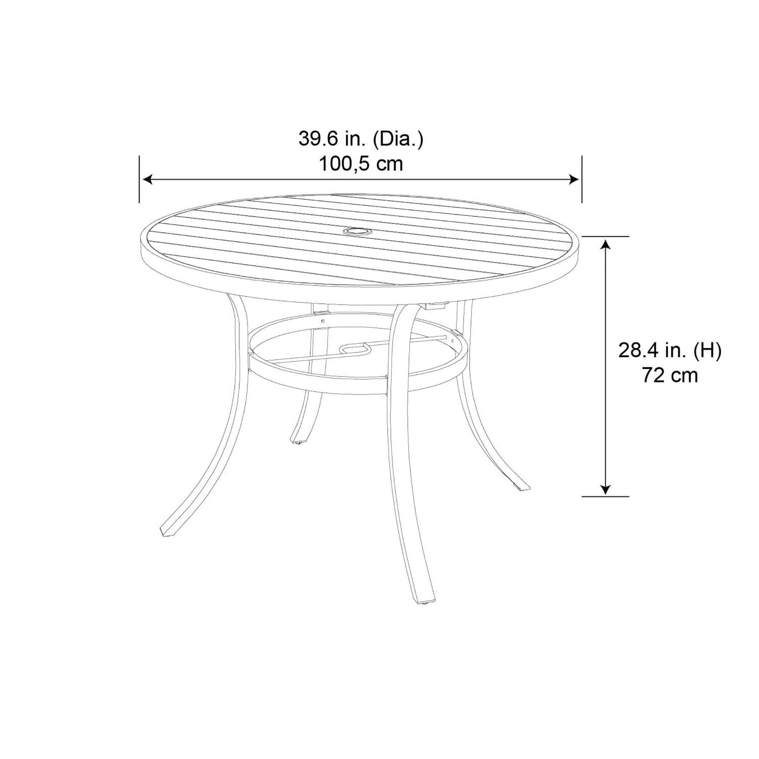 HOMETRENDS 40-Inch Round Steel Outdoor Dining Table, Black, All-season resin wood