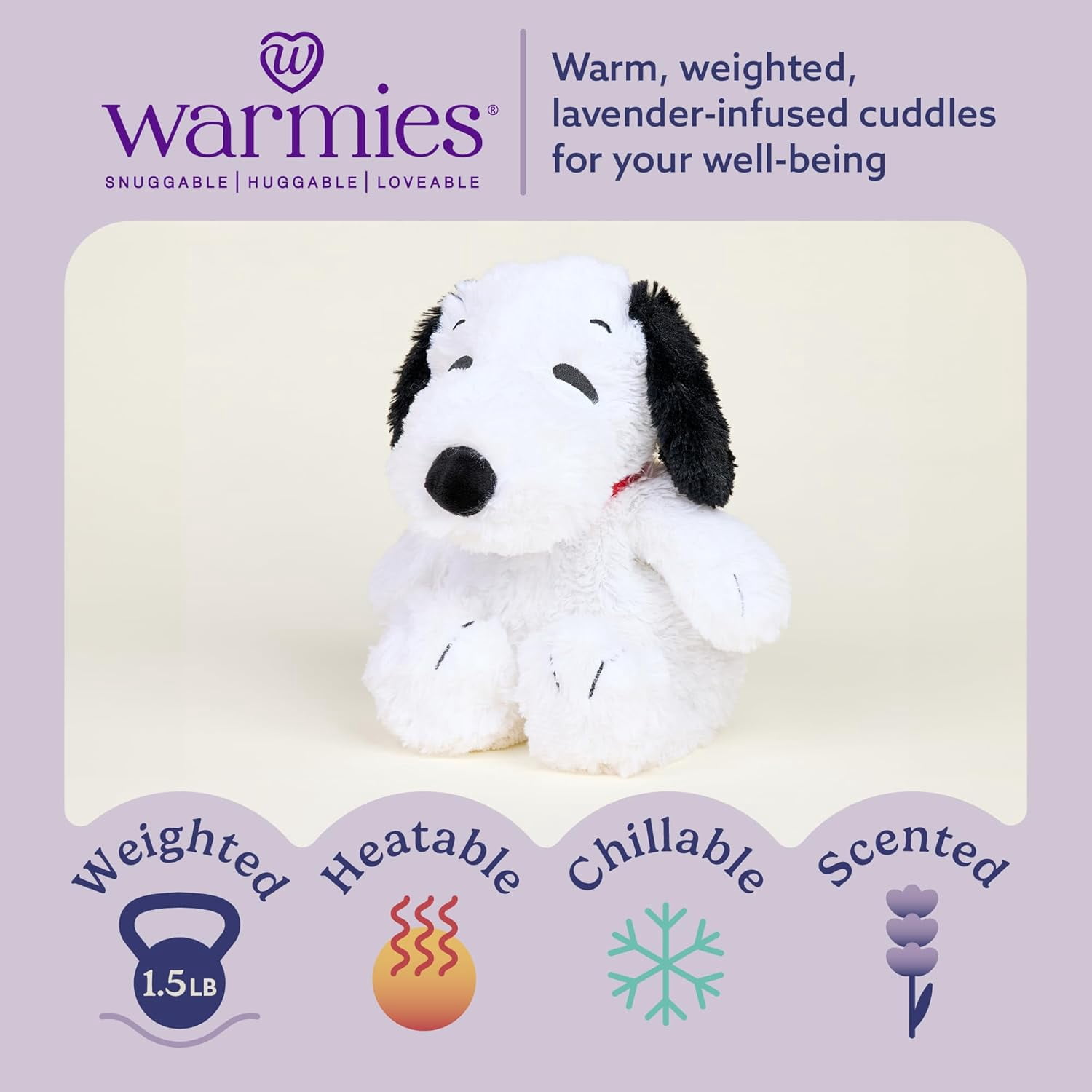 warmies 13” Snoopy Stuffed Animal, Microwavable Heated Plushies and Weighted Soft Plush Toys