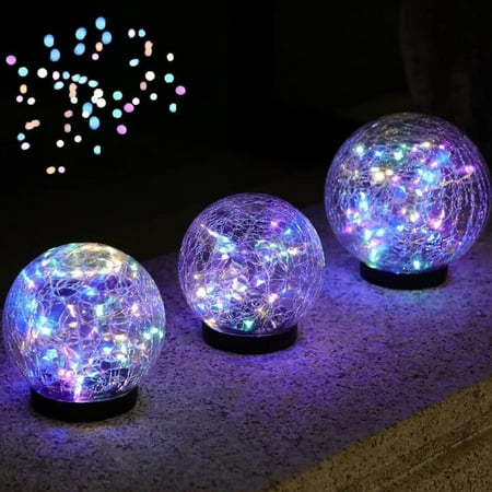 

Dujiujun 2Pcs Solar Globe Light Outdoor IP65 Waterproof Garden Lamp Auto Charging Wireless Cracked Glass Ball Lawn Lamp