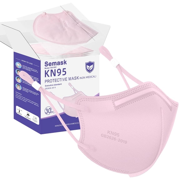 Máscaras respiratorias desechables Semask KN95, paquete de 30 unidades, color rosa