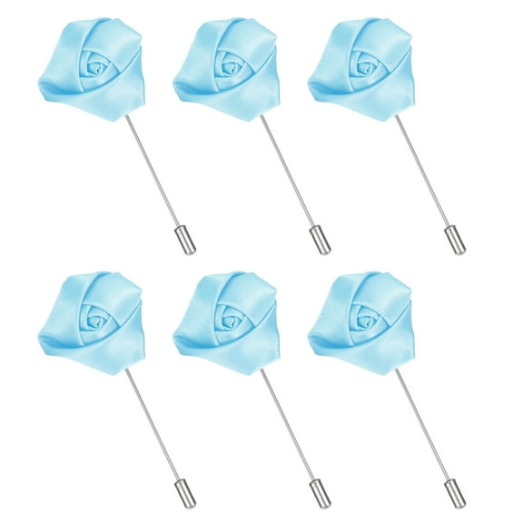6Pack Rose Lapel Pin for Men, Satin Flower Lapel Pins, Light Blue