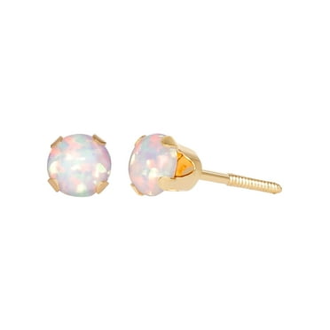 Brilliance Fine- Women's  Girl’s 14K Yellow Gold White Opal Round Stud Earrings