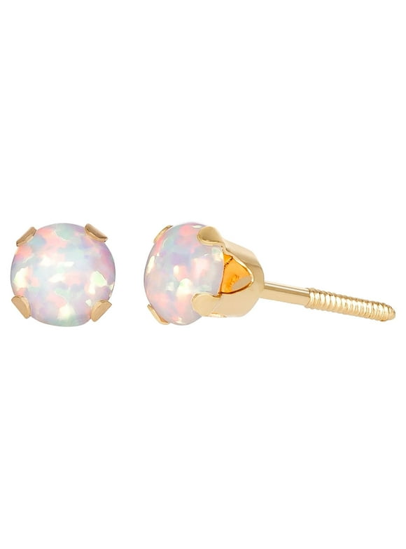 Brilliance Fine Jewelry Girls 14K Yellow Gold White Opal Round Stud Earrings