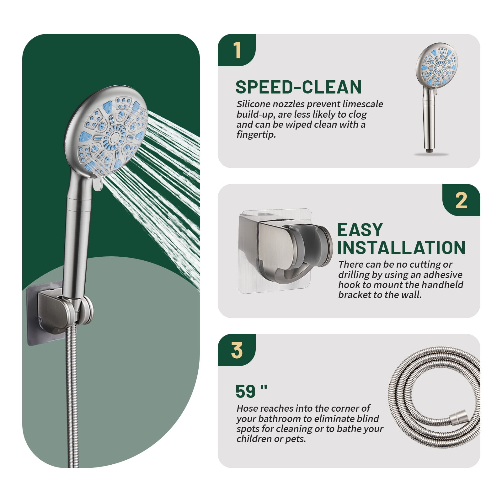 Cobbe 12-Inch Dual Shower Heads with Handheld Spray Combo, 3-Way Rain Shower Head, 9-Spray Patterns Handheld Shower, Brushed Nickel