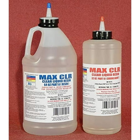 MAX CLR A/B Epoxy Resin System - 3/4 Gallon Kit - Food Safe, FDA Compliant Coating, Crystal Clear, Stain Resistant, Countertop and Tabletop Coatings, Wood Coatings, Fiberglassing Resin