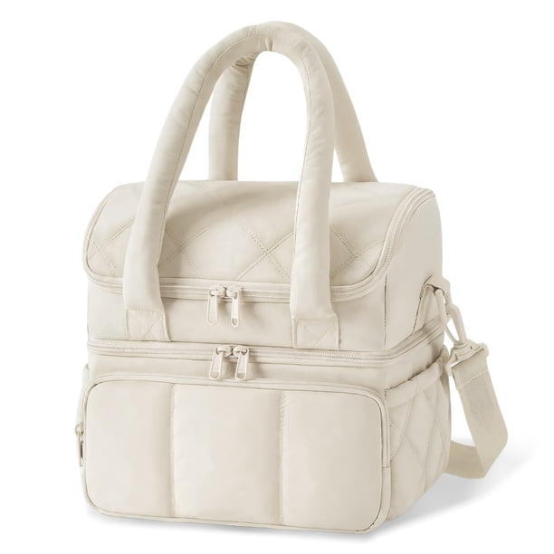 Bolsa de Almuerzo Térmica de 12.5 QT con Doble Compartimento y Diseño Acogedor, Ideal para Trabajo, Escuela o Picnic, blanco