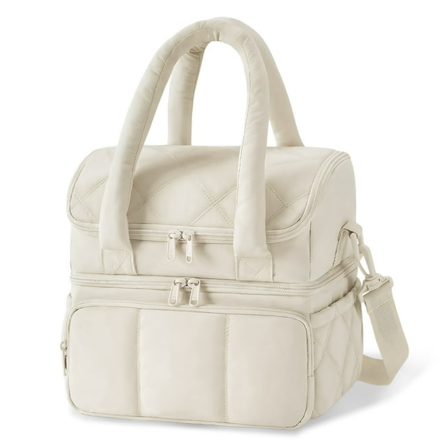 Bolsa de Almuerzo Térmica de 12.5 QT con Doble Compartimento y Diseño Acogedor, Ideal para Trabajo, Escuela o Picnic, blanco