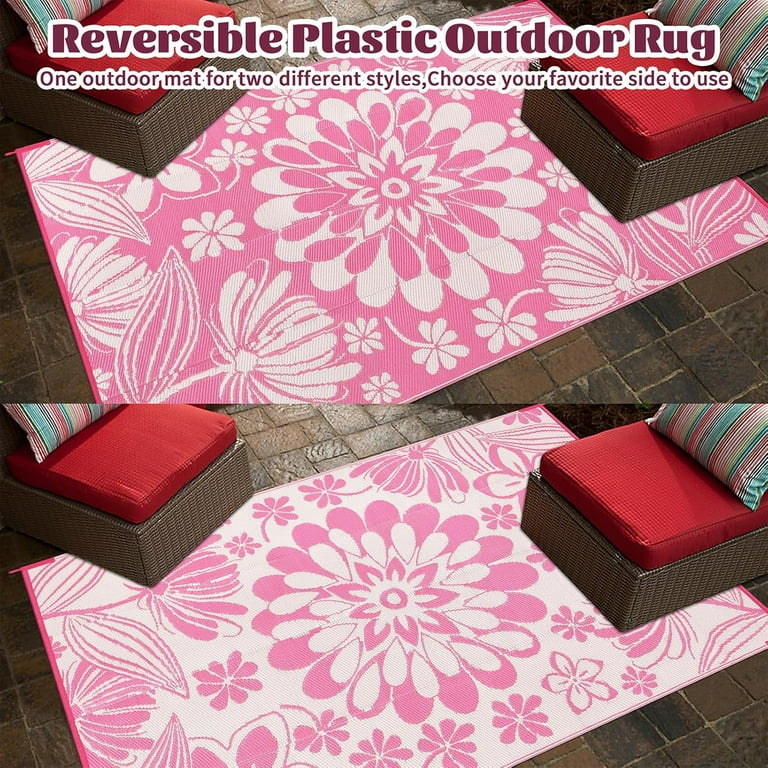 OPP袋 140×260mm テープなし 未使用 ピンクストライプ 937枚 LOKHOM 9'x12' Pink Outdoor Rug Waterproof Reversible Plastic Straw