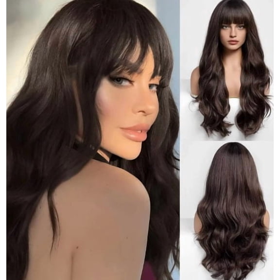 Long Curly Brown Wig for Women Big Wave Synthetic Hair Glamour