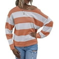 thumbnail image 2 of Womens Long Sleeve Shirts Casual Loose Fit Striped Tops Knit Pullover Sweaters Orange Red L, 2 of 9