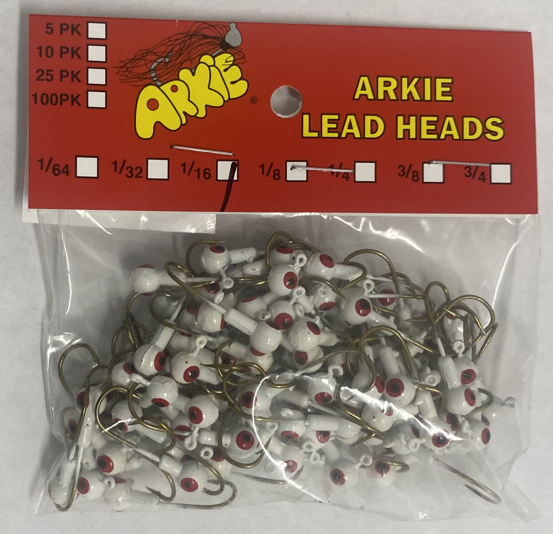 Arkie Lures Double Eye Painted Jig Heads, 1/16 oz, #1 White, 100 Pack Fishing Lures