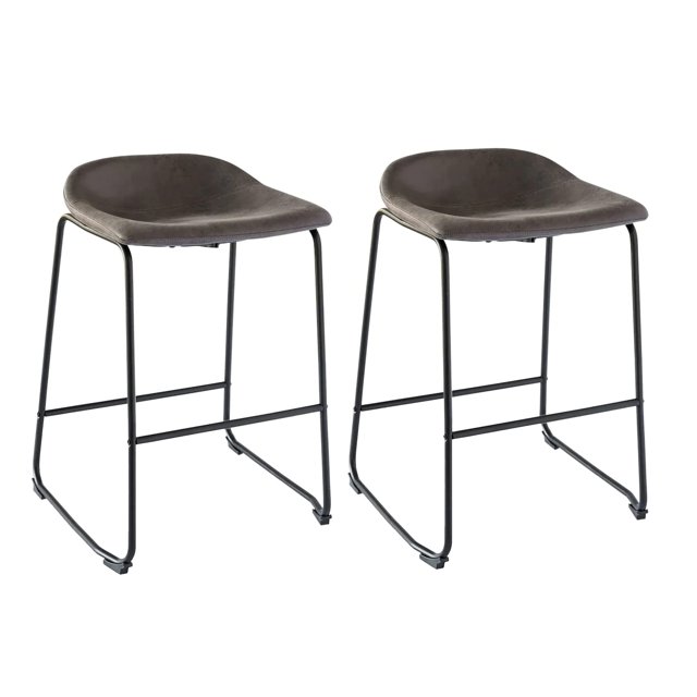 Bronte Living 26 inch Modern PU Leatherette Counter Stool with Rubber Protectors, Comfortable Footrest and Backless for Kitchen, Restaurant - Series Jacob - Set of 2