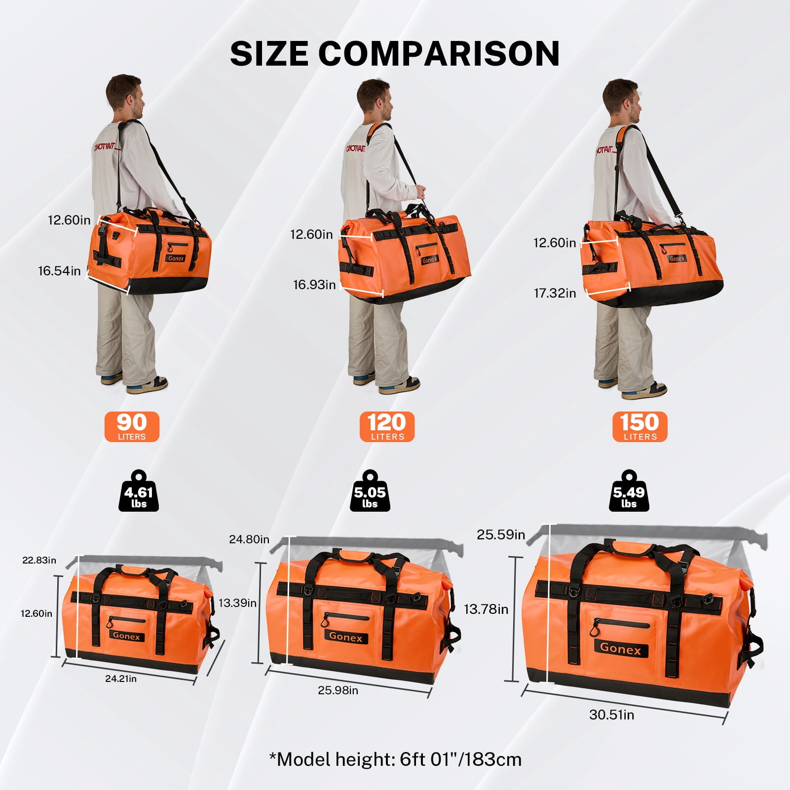 Gonex 90L Waterproof Dry Duffel Bag, 3-in-1 Convertible Large Backpack - Heavy Duty Travel Gear Hauler with Reinforced Thickened Bottom for Kayaking Paddleboarding Boating Rafting Fishing