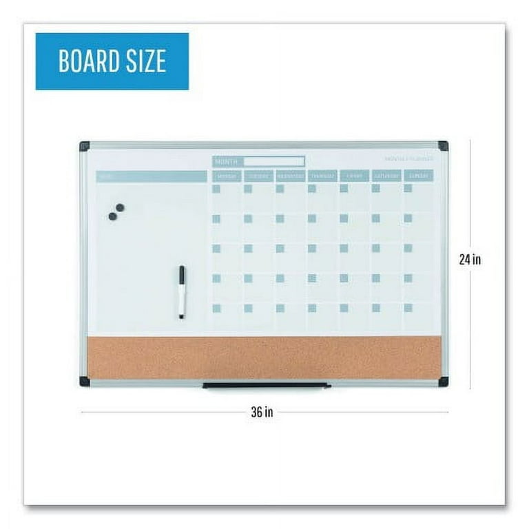 3-in-1 Calendar Planner, 36 x 24, White Surface, Silver Aluminum Frame 3-in-1 Calendar Planner, 36 x 24, White Surface, Silver Aluminum Frame