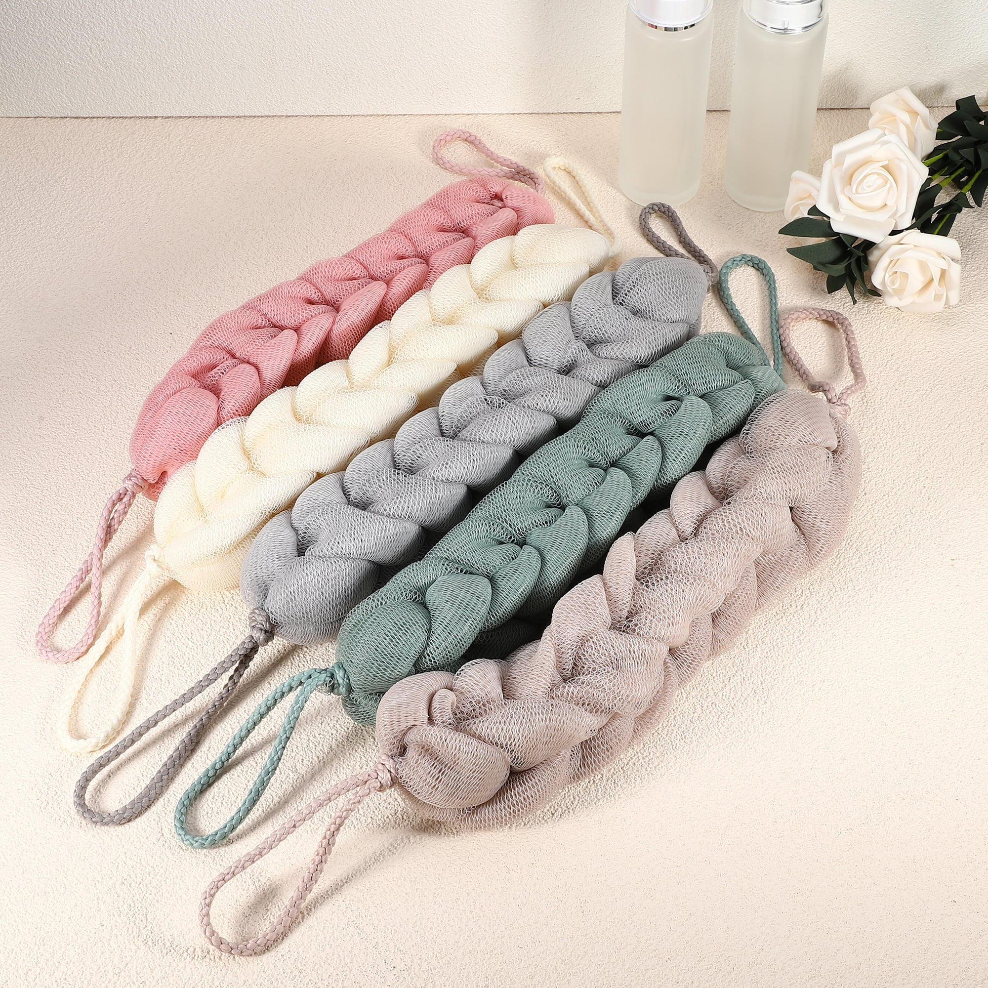 Unique Bargains 1 Pc Bath Shower Loofah Sponge Body Puffs 11.42"x2.20"x1.97" Gray