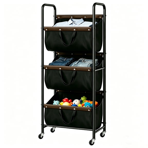 GRANNY SAYS 3-Tier Laundry Hamper Sorter, 3 Section Laundry Basket with Wheels for Laundry Room, Dorm, Bathroom & Closet, Black