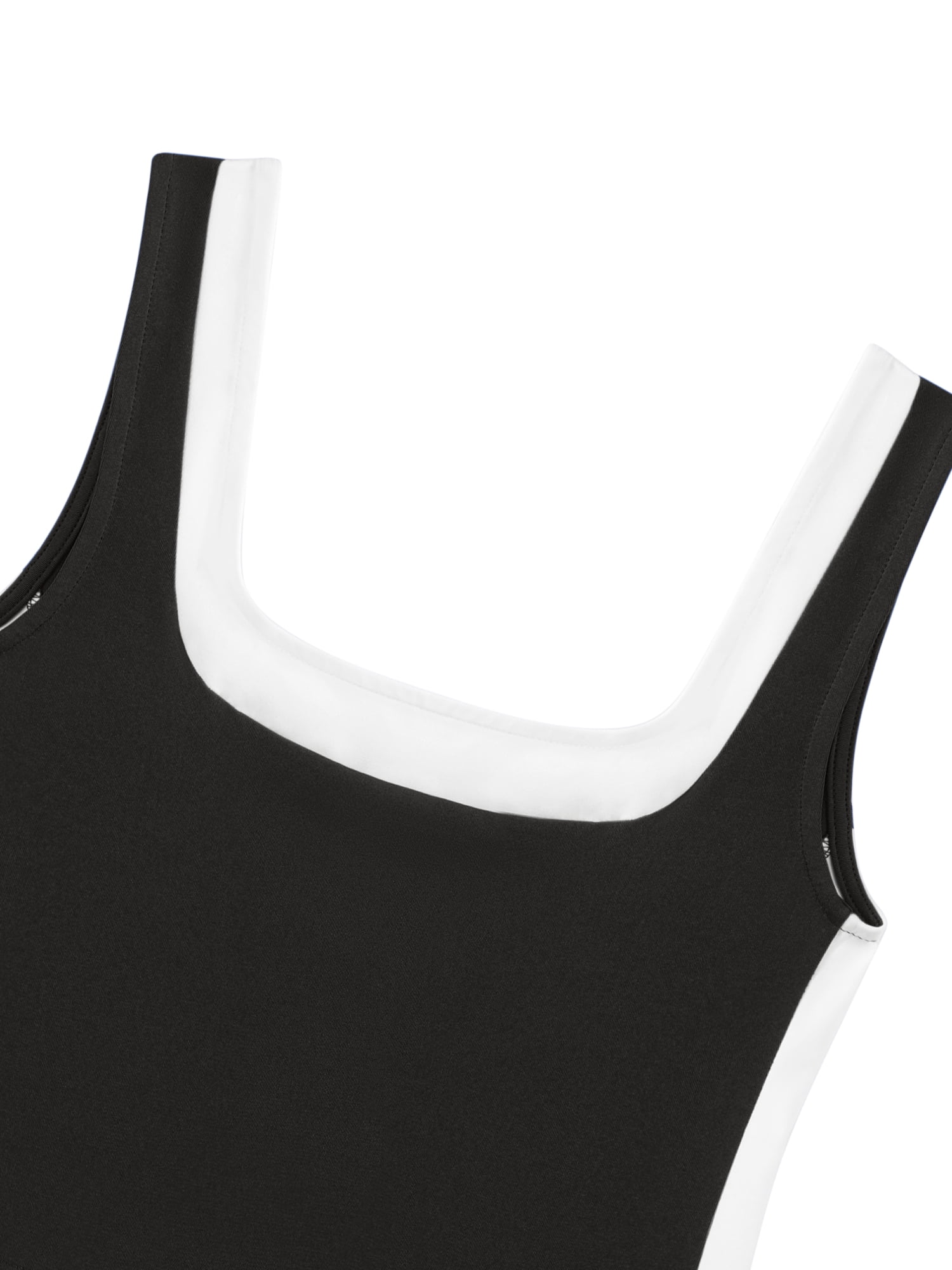 DARING DIVA Women's Crop Square Neck Slim Fitted Color Block Yoga Shirts XL Black