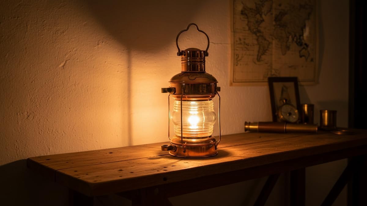 Thor Instruments Brass & Copper Anchor Oil Lamp Leeds Burton Nautical Maritime 14" Ship Lantern