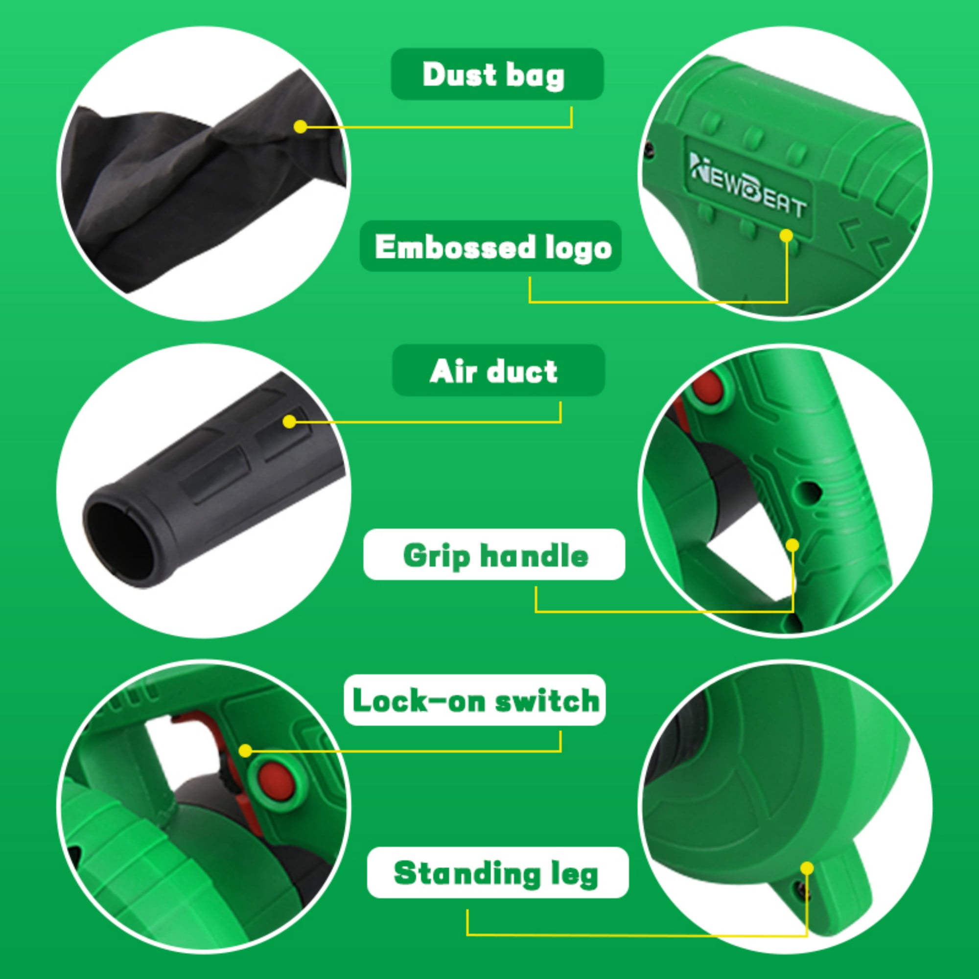 NEWBEAT Corded Electric Leaf Blower & Vacuum 2-in-1, 600W Motor, Stepless Speed Control, Powerful for Yard, Garden, Driveway Cleanup
