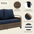 thumbnail image 4 of INTER HUT Modern Wicker Patio Sofa, Rattan Outdoor Loveseat Sofa, 2 Seat Loveseat, Brown/Blue, 4 of 8