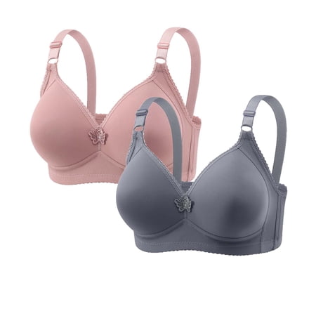 Hurxie 2 PC Womens Wireless Comfortable Bra Seamless Push Up Bras No Underwire Supportive Tshirt Everyday Bras Gray XL