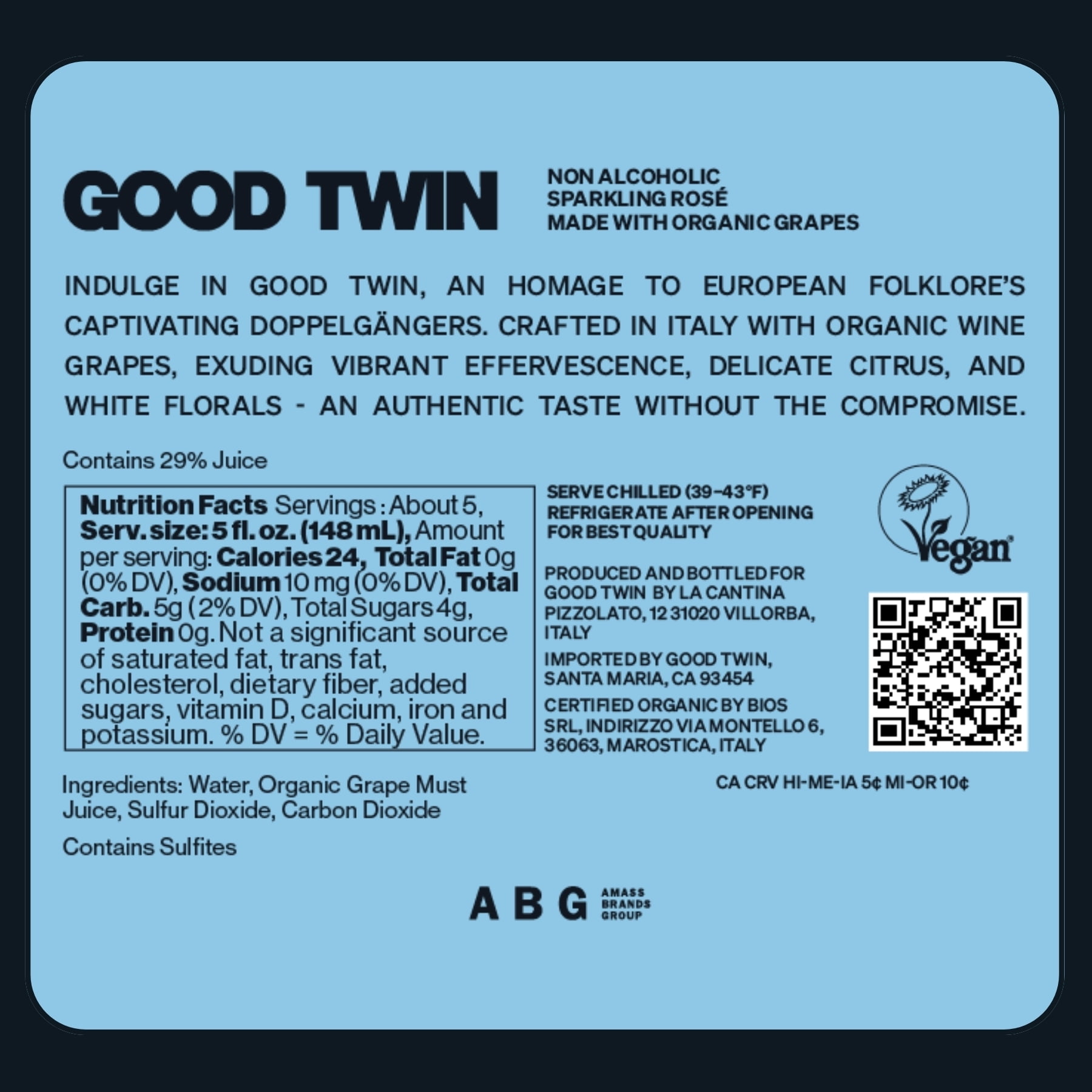 Good Twin Non Alcoholic Sparkling Rosé Wine Alternative - (2) 750ml Bottles - Organic