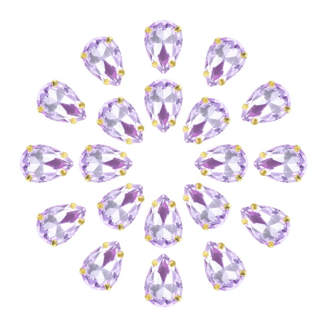 Unique Bargains 20Pack Teardrop Sew on Rhinestone - 10x7mm Glass Teardrop Crystal Rhinestones in Gold Prong Setting (Light Purple)