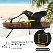 CKWLXQY Leather Thong Cork Sandals for Men & Women, Water-Resistant Flip Flops with Cork Footbed & Memory Foam, Adjustable Double Buckle Open Toe Summer Slides