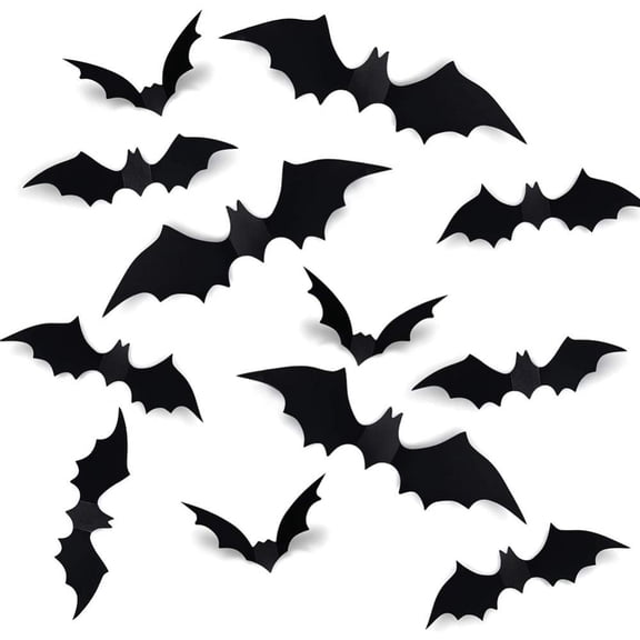 44 Pcs Halloween Bats Decorations, 3D Scary Bats for Wall Decor Multi-Size Bats Halloween Indoor Decor Home Window Decoration Set
