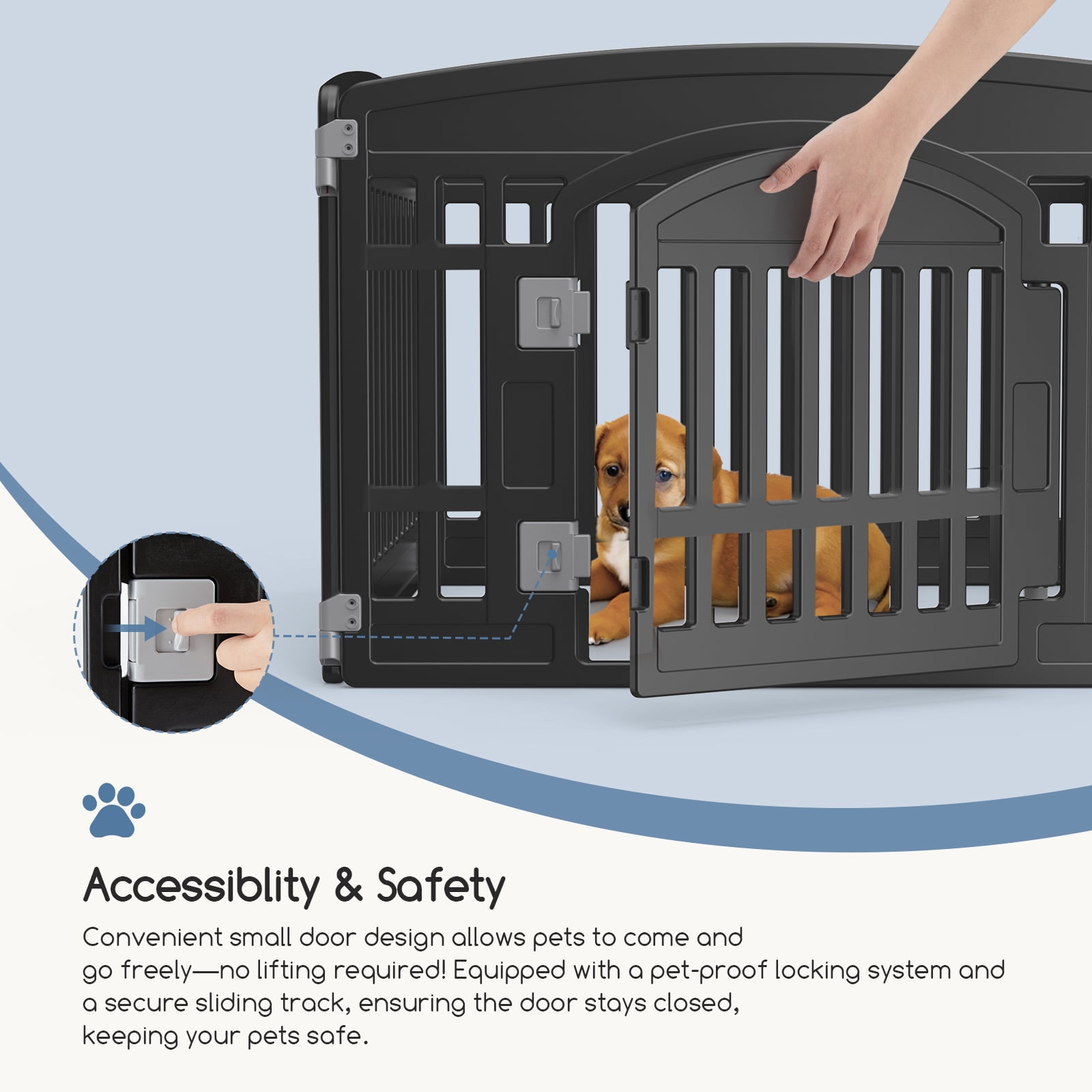 CONCETTA 24 Inch 4-Panel Portable Dog Playpen for Indoor, Plastic Lightweight Indoor Puppy Pen with Door, Customizable, Black