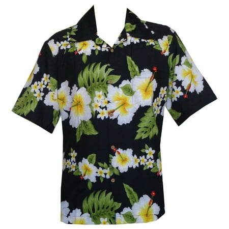 Mens Hawaiian Camp Shirt - hawaiian shirt mens hibiscus floral print aloha party beach camp