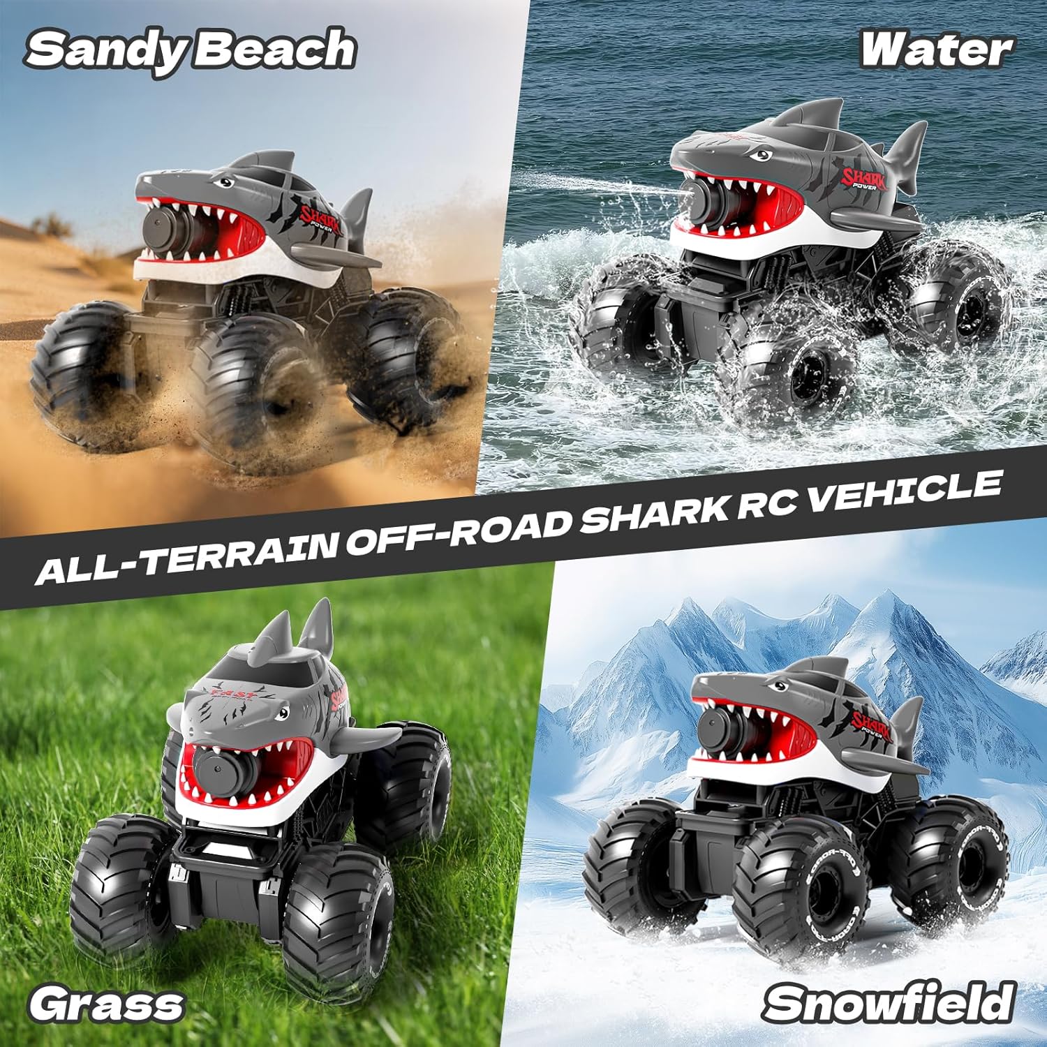 Adofi Amphibious Remote Control Car, 4WD All-Terrain Off-Road Water Toys, 2.4GHz Shooting Waterproof RC Monster Truck, Toys for Boys 3 6 Years - Gray