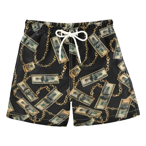 joogoo Boys Swim Trunks One Hundred Dollar Bills with Chain Beach Board Shorts Drawstring Swimsuit S