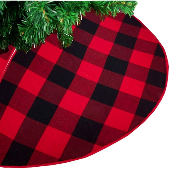Fennco Styles Red Buffalo Check Plaid Cotton Christmas Tree Skirt 53" Round for Holiday, Home and Indoor Decorations